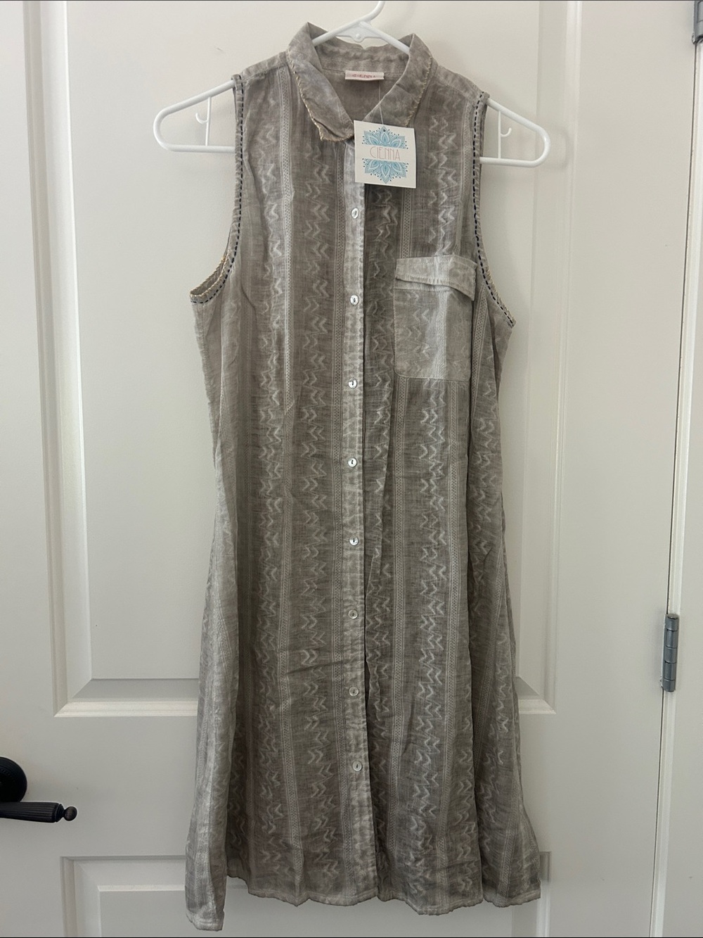 Sleeveless Button-Front Dress in Taupe by CIENNA